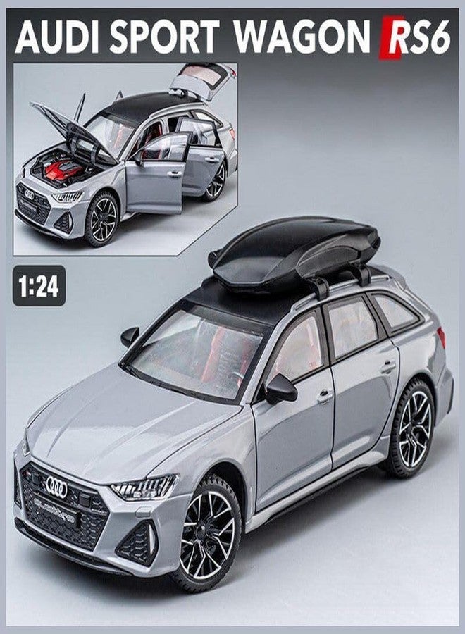 بلس بوينت سيارة لعبة PLUSPOINT RS6 Avant مصبوبة من المعدن، نموذج بمقياس 1:24، سيارة خارقة محاكاة تعمل بالسحب للخلف مصنوعة من سبيكة معدنية مع أضواء وصوت، مناسبة أيضًا للوحة القيادة، للأطفال والكبار (1:24RS6-رمادي) - Image 2